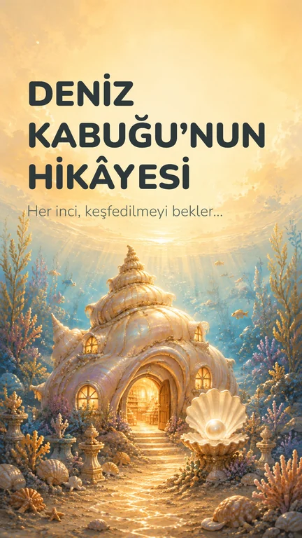 Okyanusun içinde ışıkla aydınlanan masalsı deniz kabuğu evi; hikâyenin kapağı.